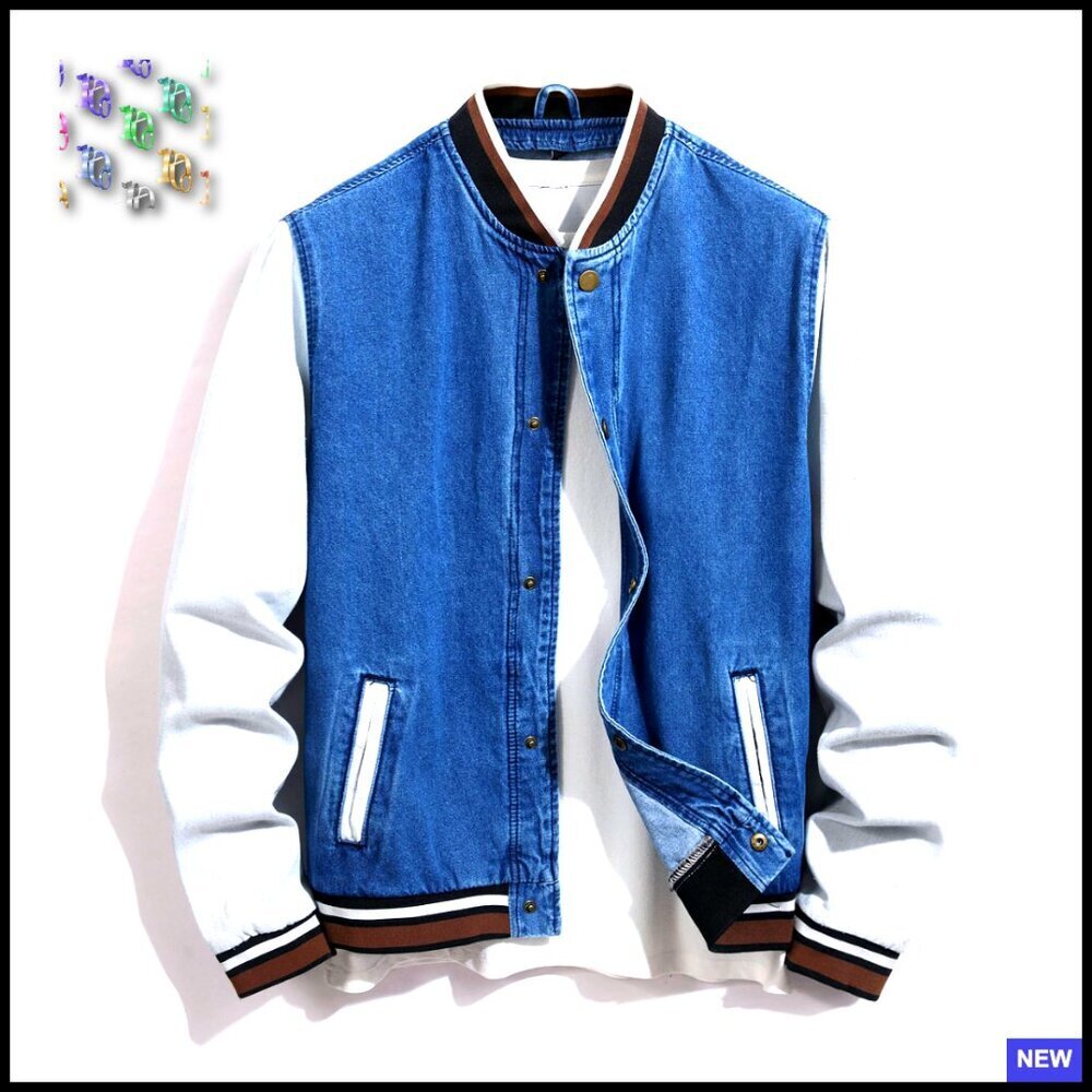Slim Fit Denim Jacket Classic Ripped Trucker Coat Long Sleeve Button Closure
